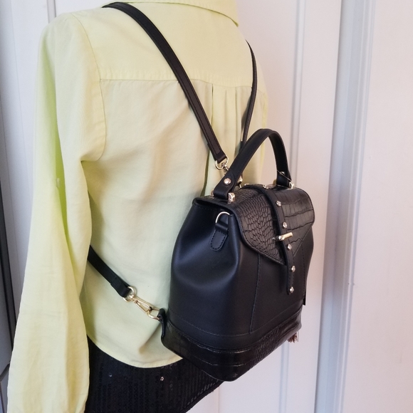 NWT House of harlow 1960 Crystal Studded Black Backpack Shoulder Handbag - Picture 4 of 14